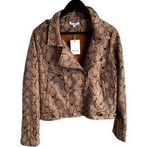 FATE NWT Faux Leather‎ Large Brown Snakeskin Moto Jacket Women's
